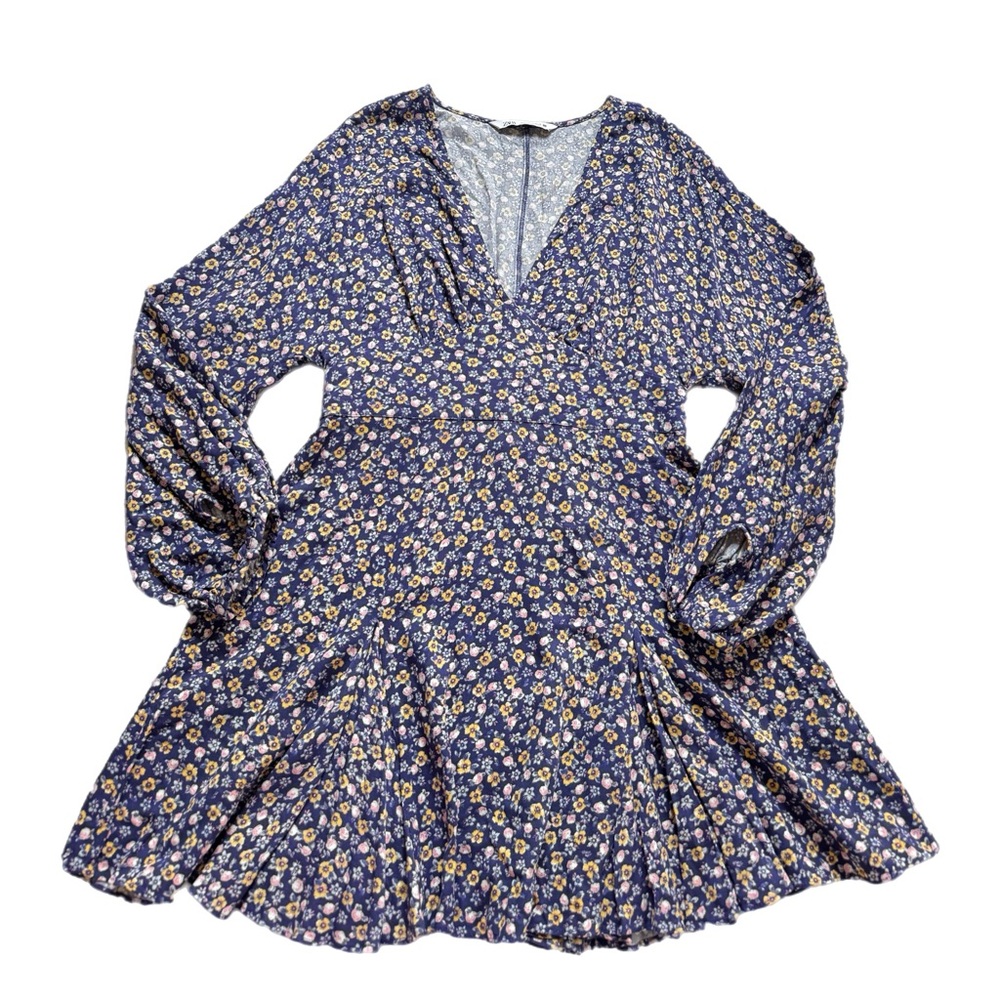 ZARA Bitsy Floral Purple Flare Mini Dress M - Picture 1 of 7